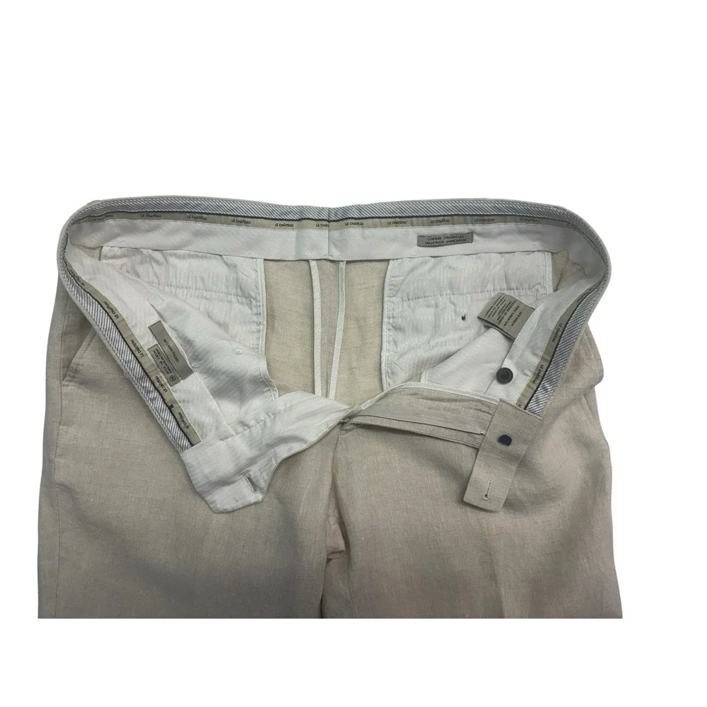 Beige 100% Linen Dress Pants 36x32 Flat Front Lightweight Trouser Mens Straight